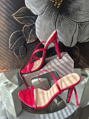 Red High Heel Strappy Sandals for Women